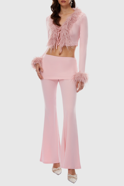 Jordca Faux Fur Trim Top & Pants Set