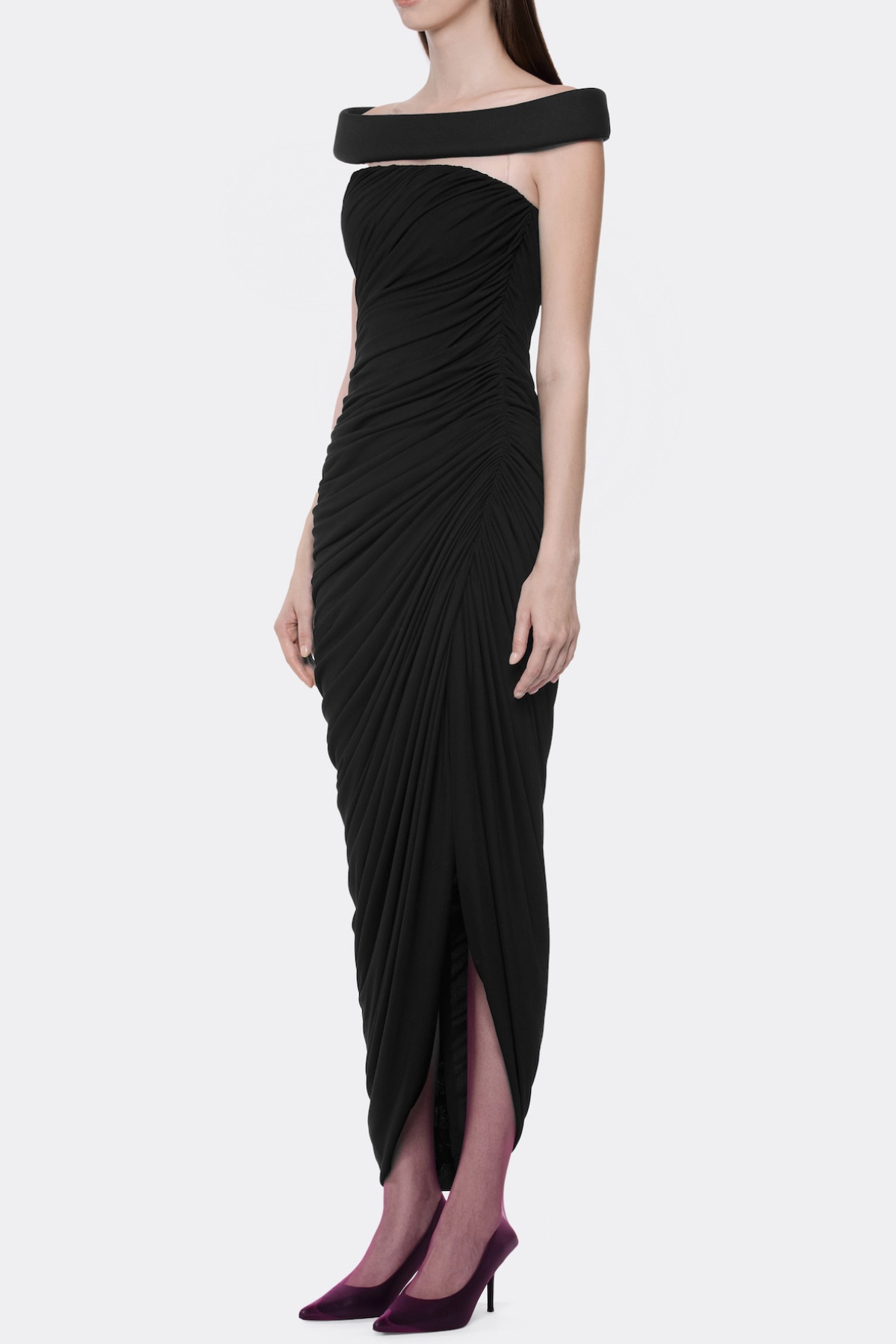 Josefina Off Shoulder Ruched Midi Dress - Black