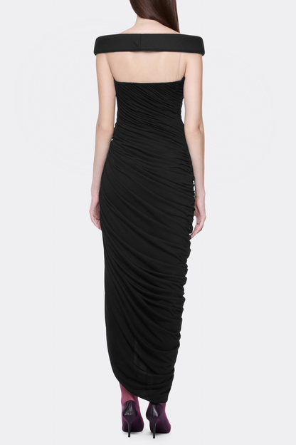 Josefina Off Shoulder Ruched Midi Dress - Black
