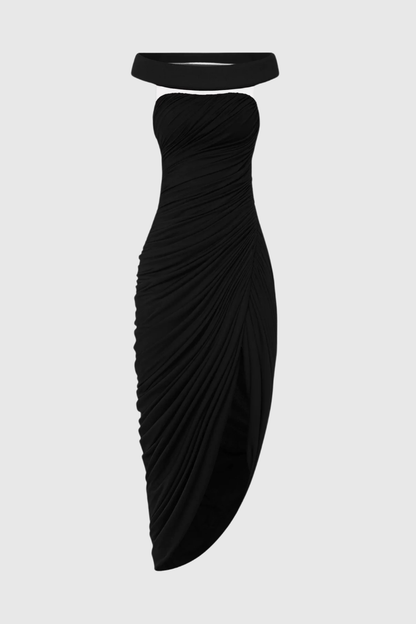 Josefina Off Shoulder Ruched Midi Dress - Black