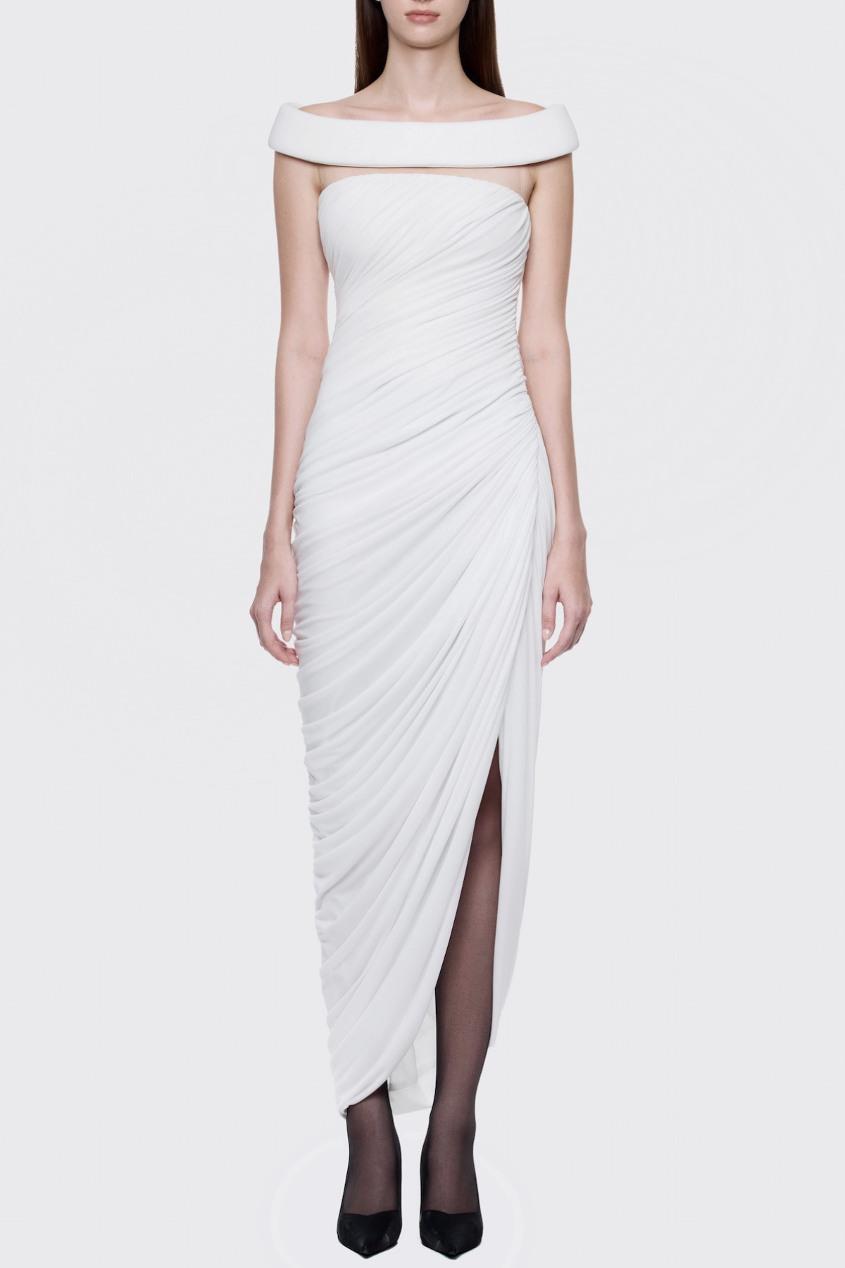 Josefina Off Shoulder Ruched Midi Dress - White