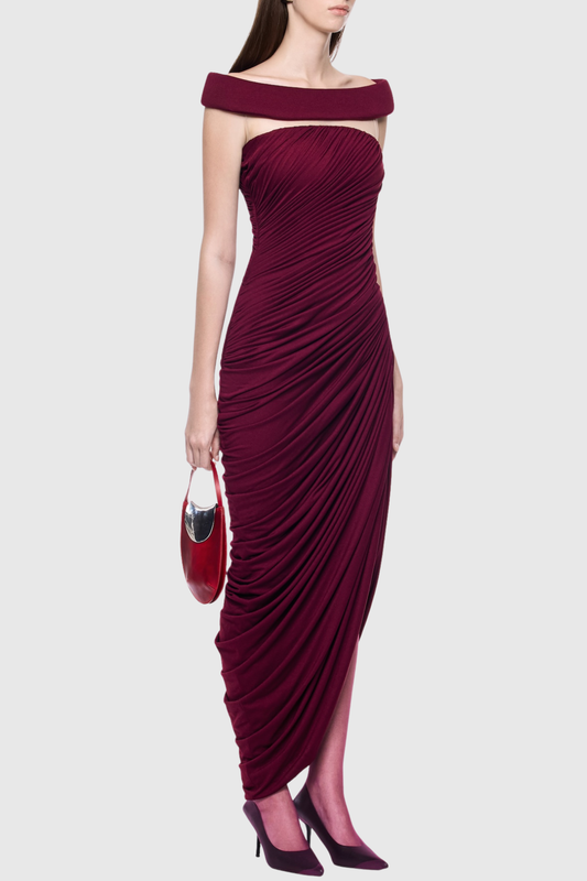 Josefina Off Shoulder Ruched Midi Dress - Wine