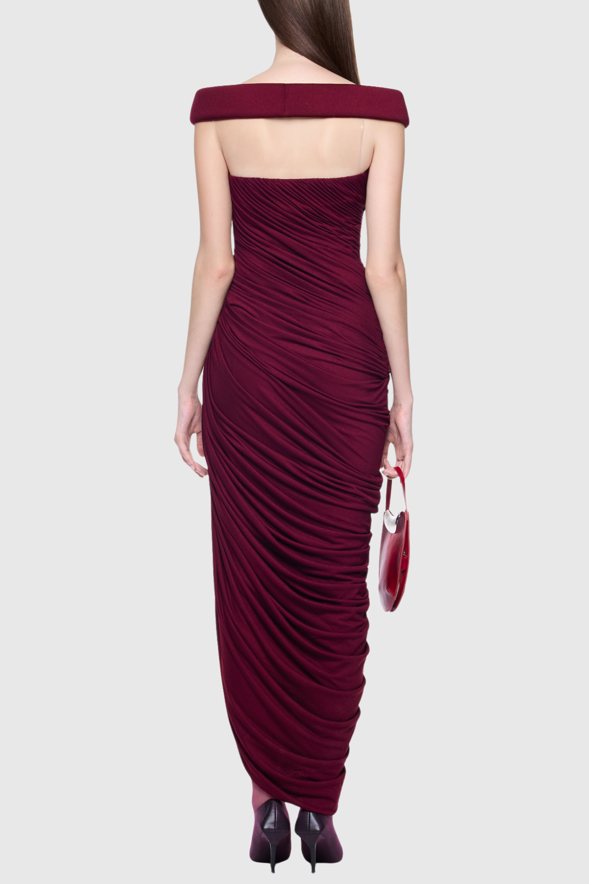 Josefina Off Shoulder Ruched Midi Dress - Wine