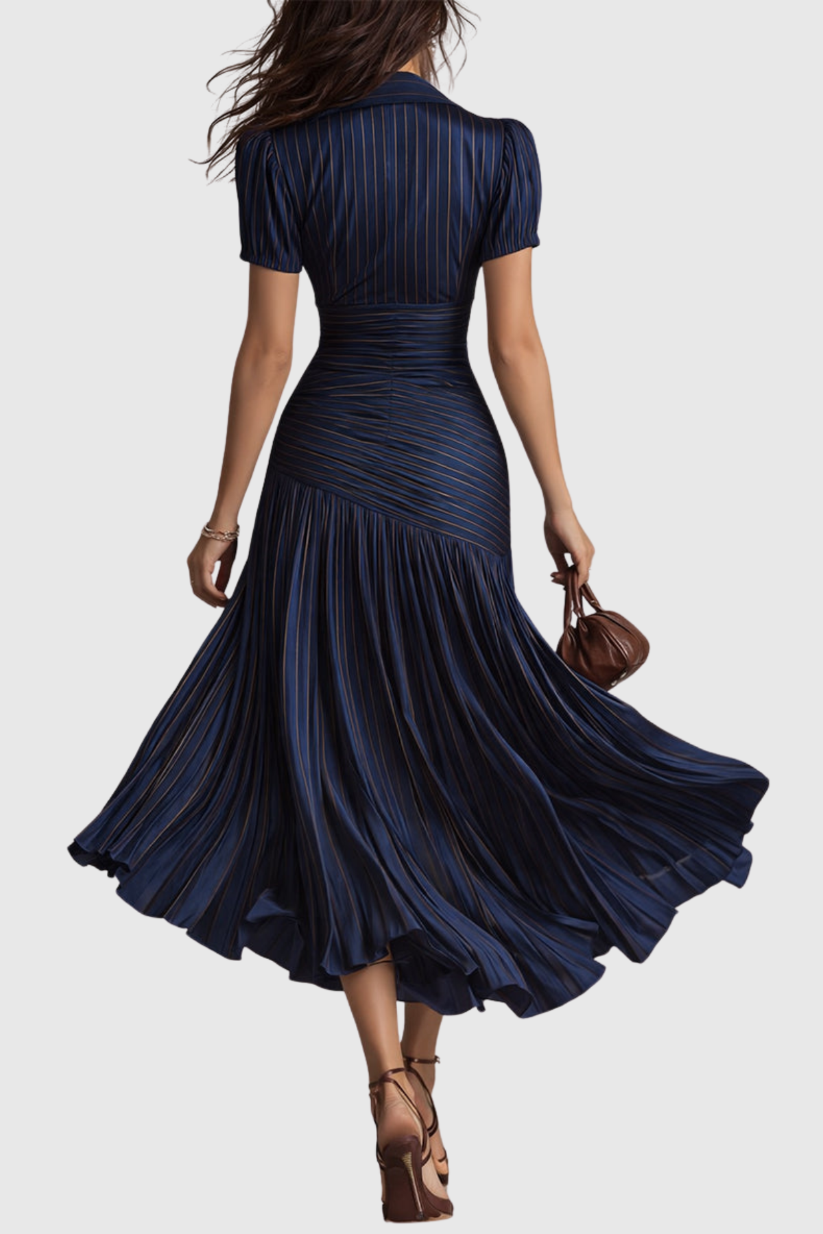 Josette Stripe Pleated Midi Dress - Blue