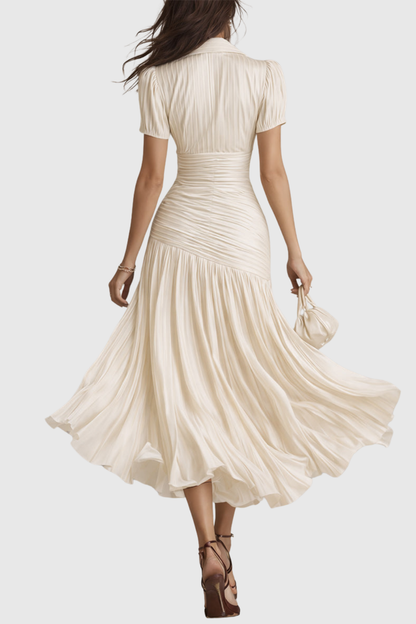 Josette Stripe Pleated Midi Dress - White