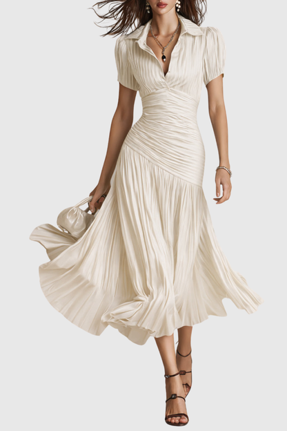 Josette Stripe Pleated Midi Dress - White