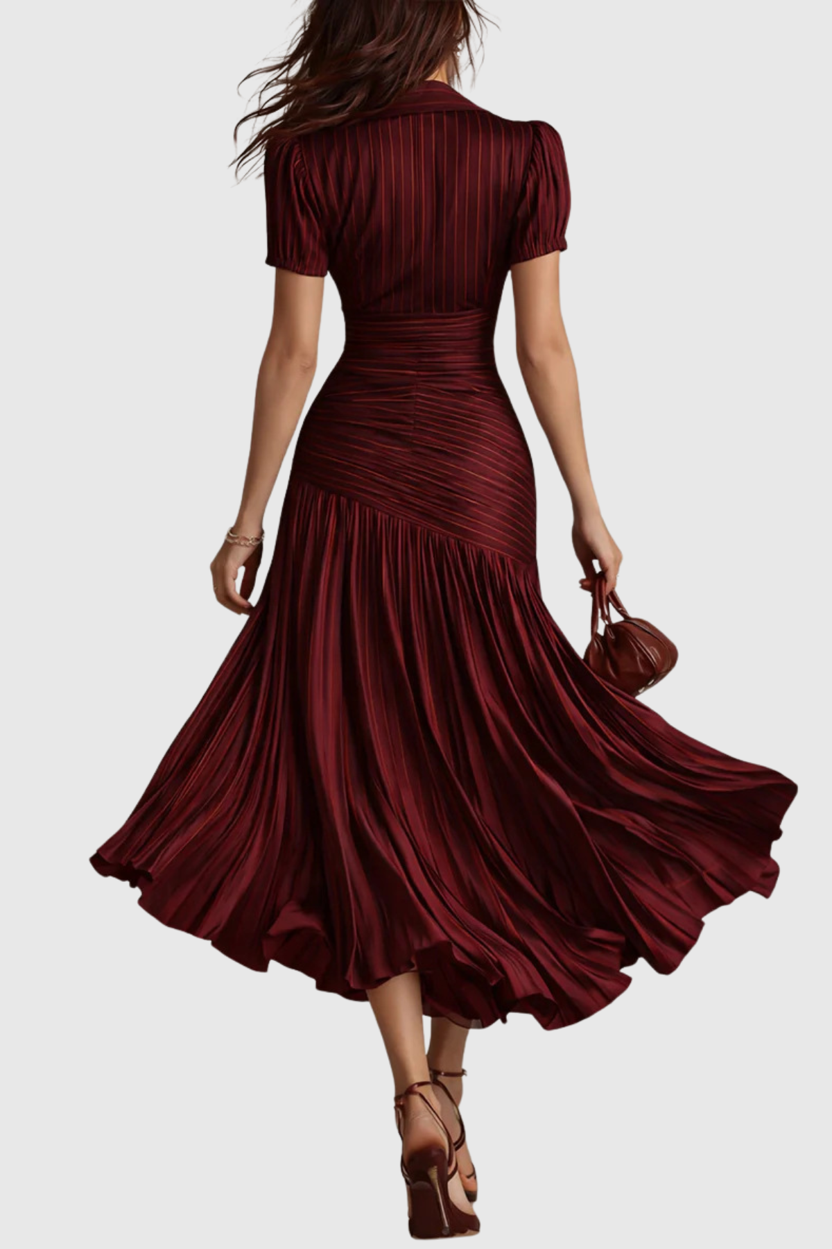 Josette Stripe Pleated Midi Dress - Wine