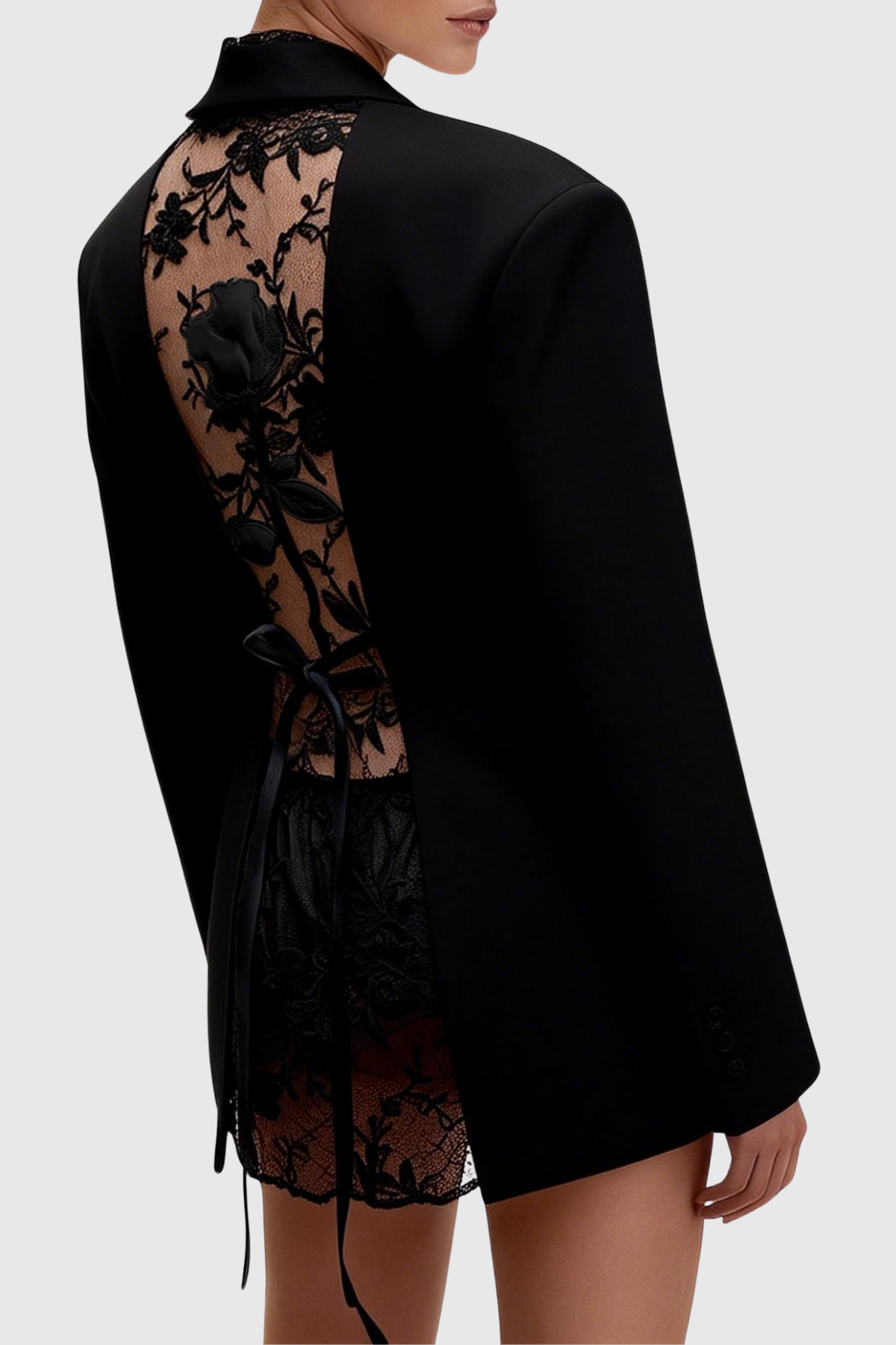 Joshra Floral Lace Blazer - Black