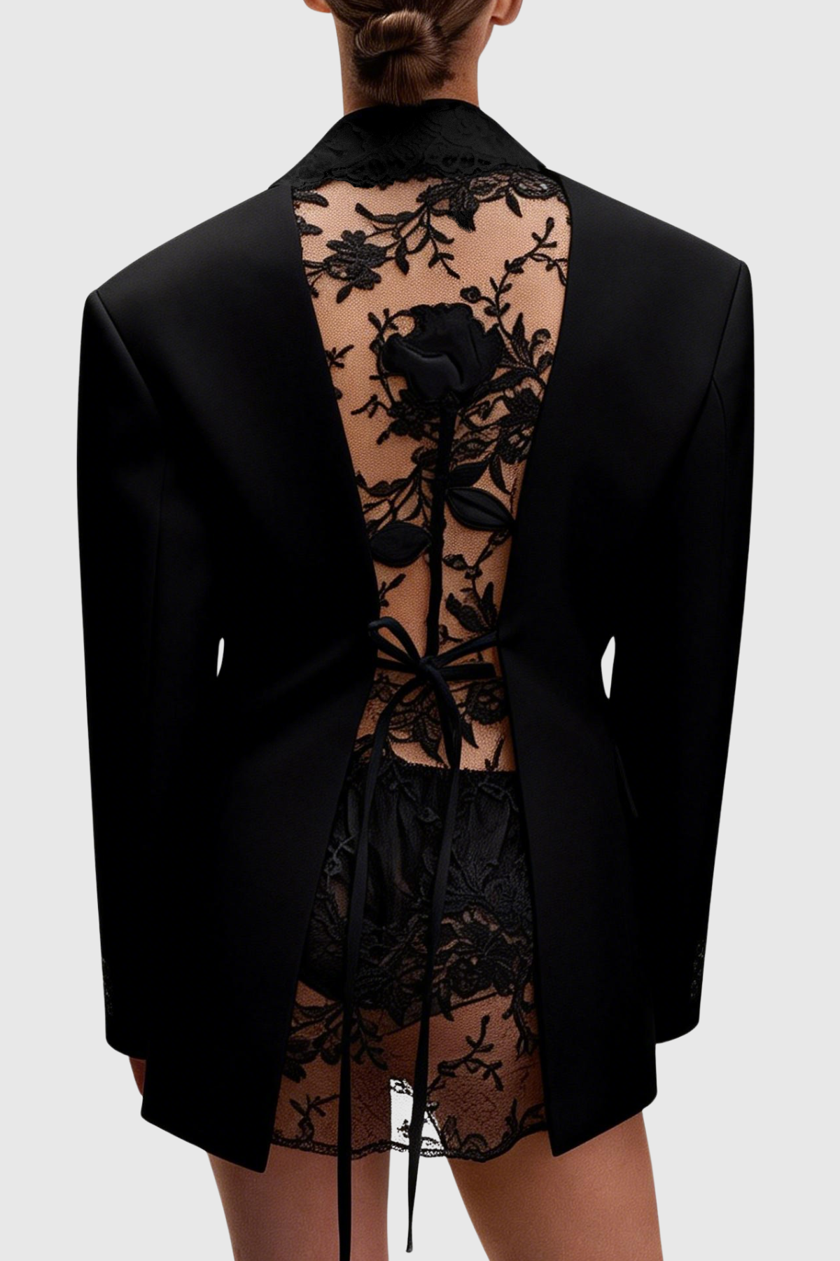 Joshra Floral Lace Blazer - Black