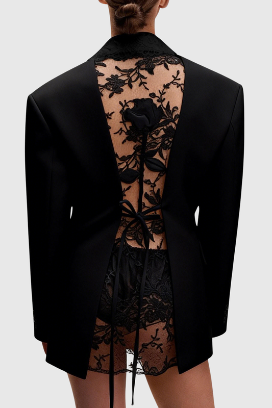 Joshra Floral Lace Blazer - Black