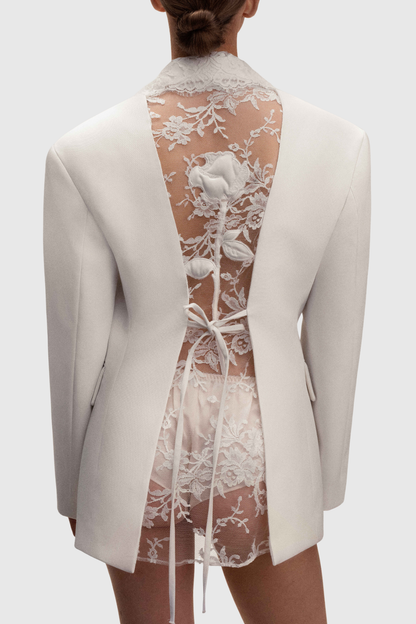 Joshra Floral Lace Blazer - White