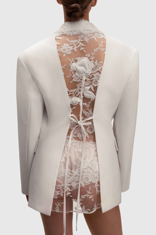 Joshra Floral Lace Blazer - White