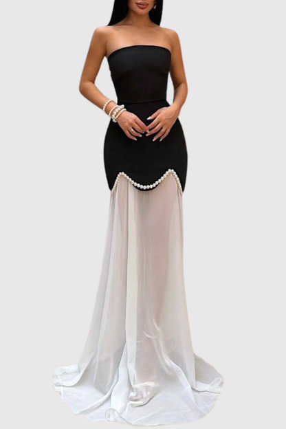 Josias Pearl Embellished Strapless Maxi Bandage Dress - Black