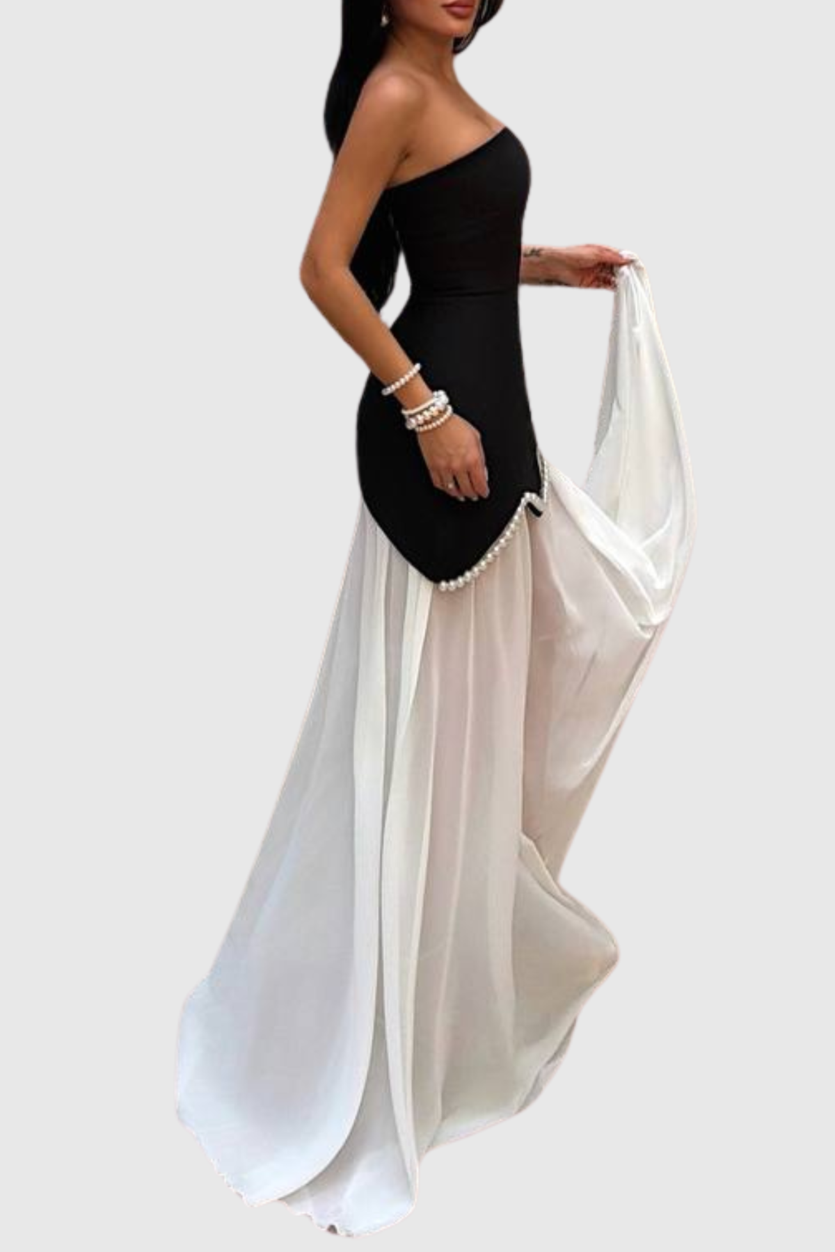 Josias Pearl Embellished Strapless Maxi Bandage Dress - Black