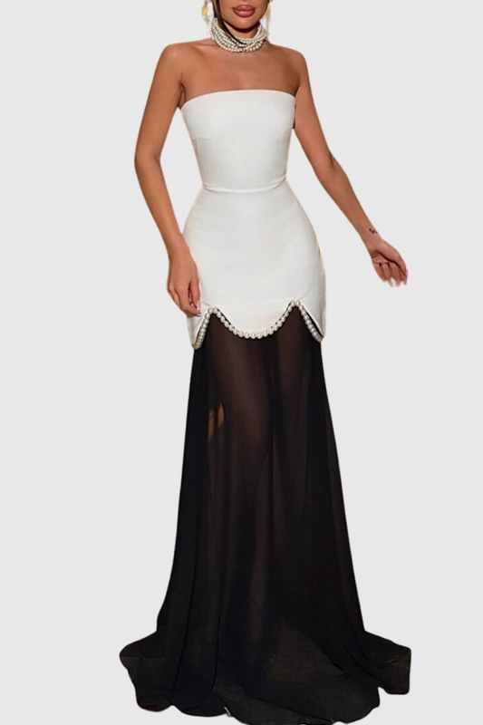 Josias Pearl Embellished Strapless Maxi Bandage Dress - White