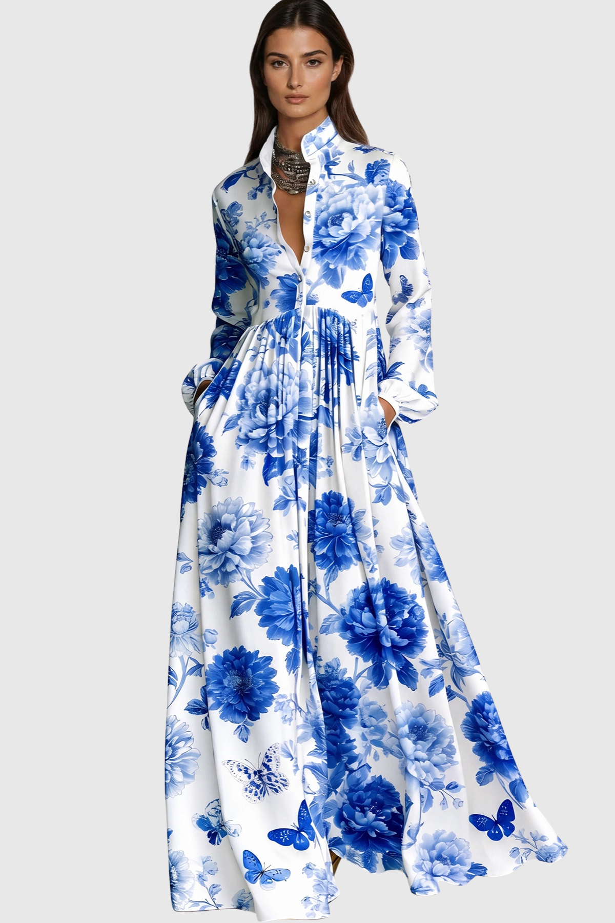 Judie Floral Print Maxi Dress - Blue