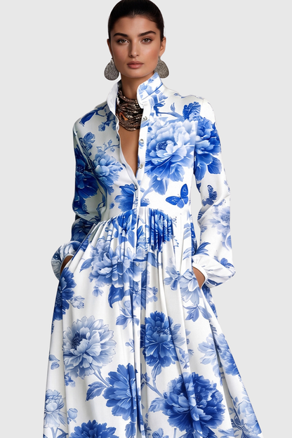 Judie Floral Print Maxi Dress - Blue