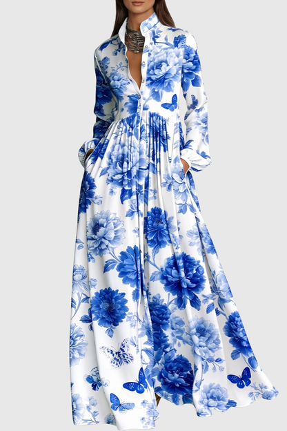 Judie Floral Print Maxi Dress - Blue