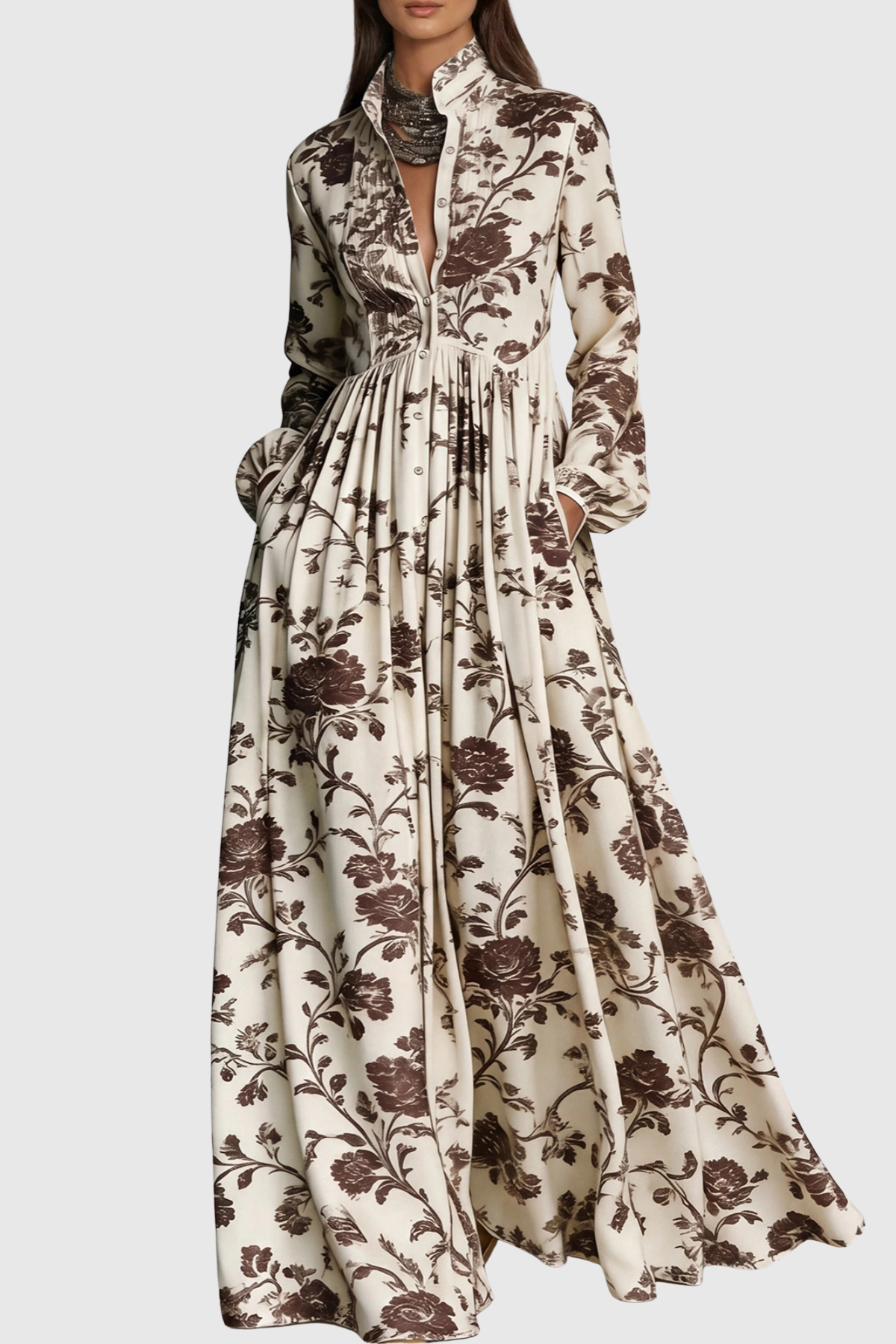 Judie Floral Print Maxi Dress - Brown