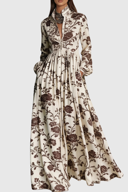Judie Floral Print Maxi Dress - Brown