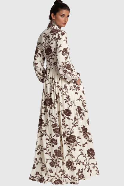 Judie Floral Print Maxi Dress - Brown