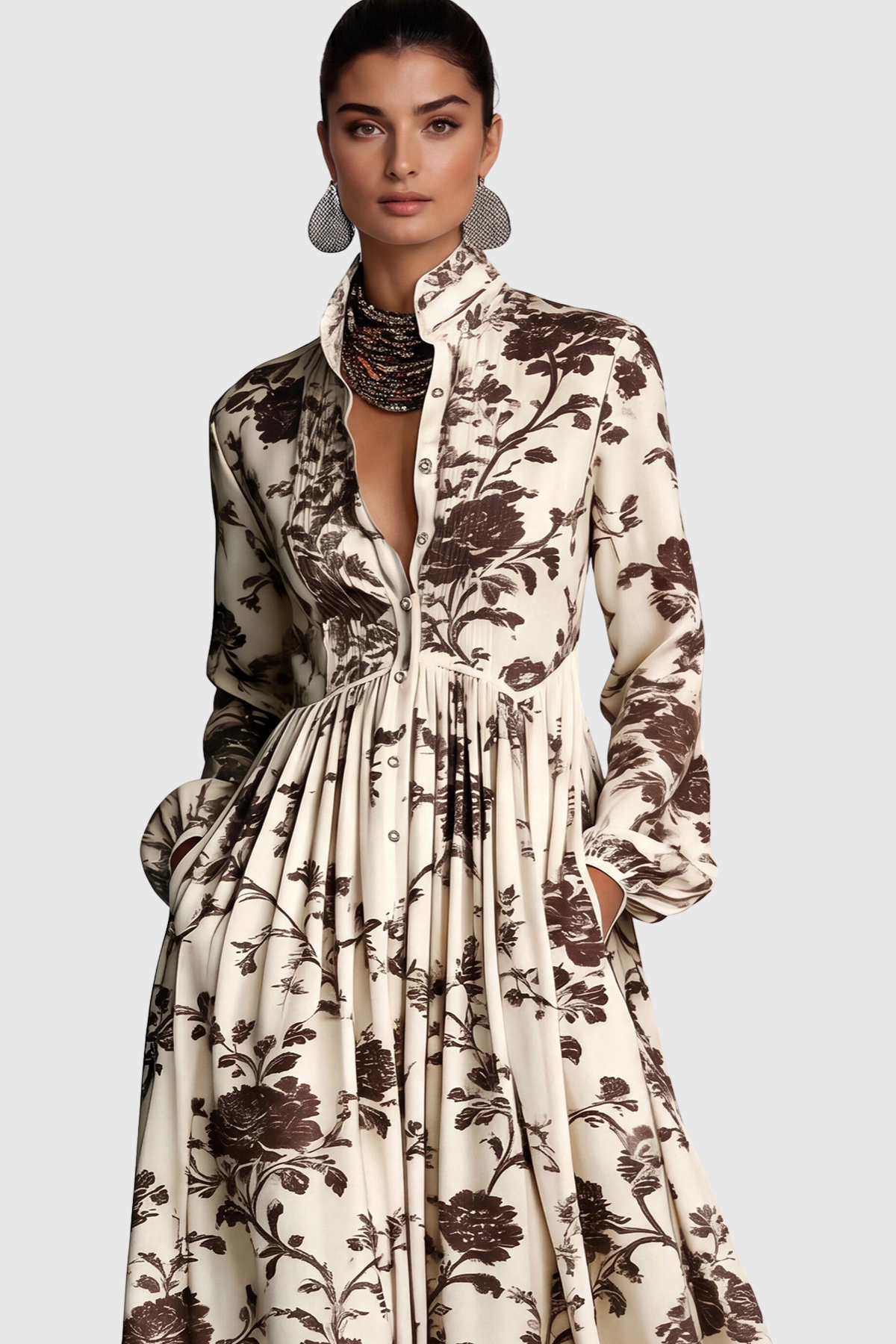 Judie Floral Print Maxi Dress - Brown