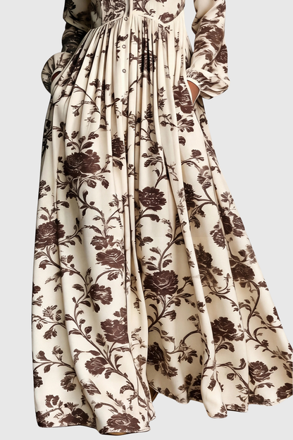Judie Floral Print Maxi Dress - Brown