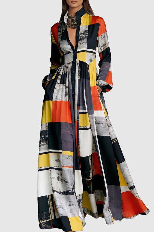 Judie Geometric Print Maxi Dress - Black
