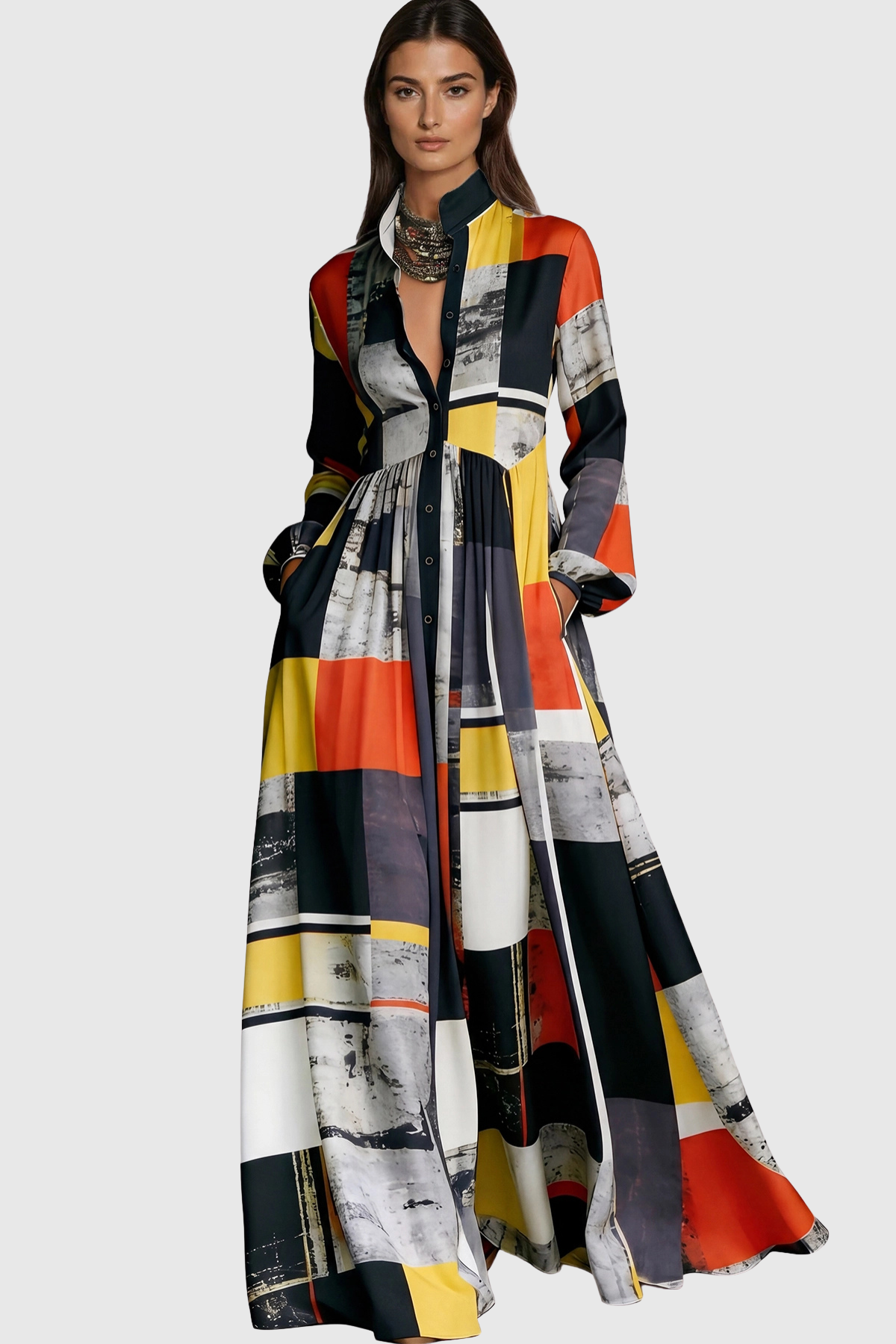 Judie Geometric Print Maxi Dress - Black
