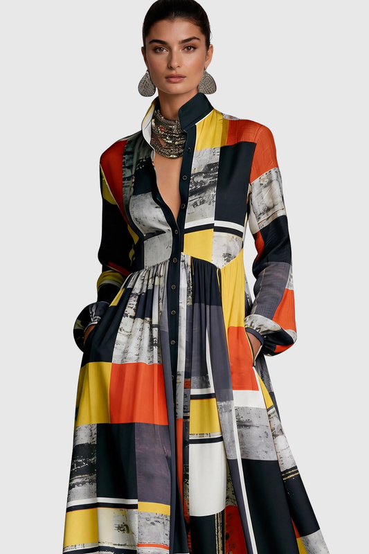 Judie Geometric Print Maxi Dress - Black