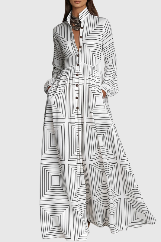 Judie Geometric Print Maxi Dress - White