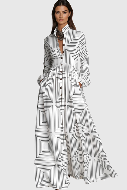Judie Geometric Print Maxi Dress - White