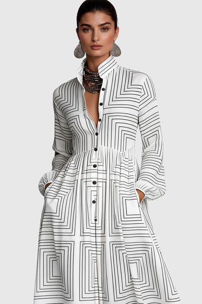Judie Geometric Print Maxi Dress - White