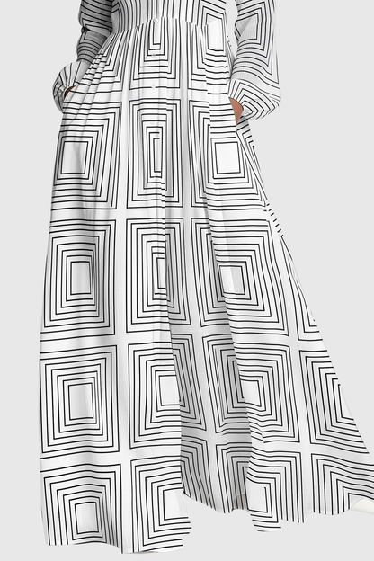 Judie Geometric Print Maxi Dress - White