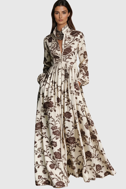Judie Floral Print Maxi Dress - Brown