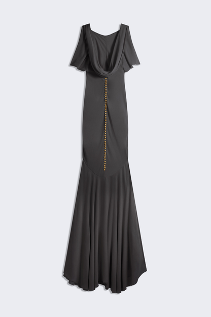 Judso Draped Buttoned Maxi Dress - Black