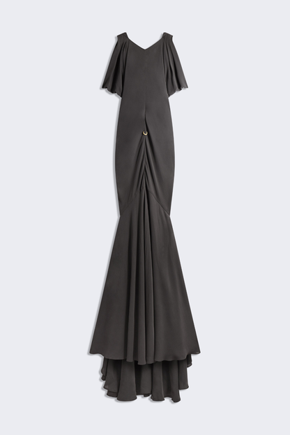 Judso Draped Buttoned Maxi Dress - Black