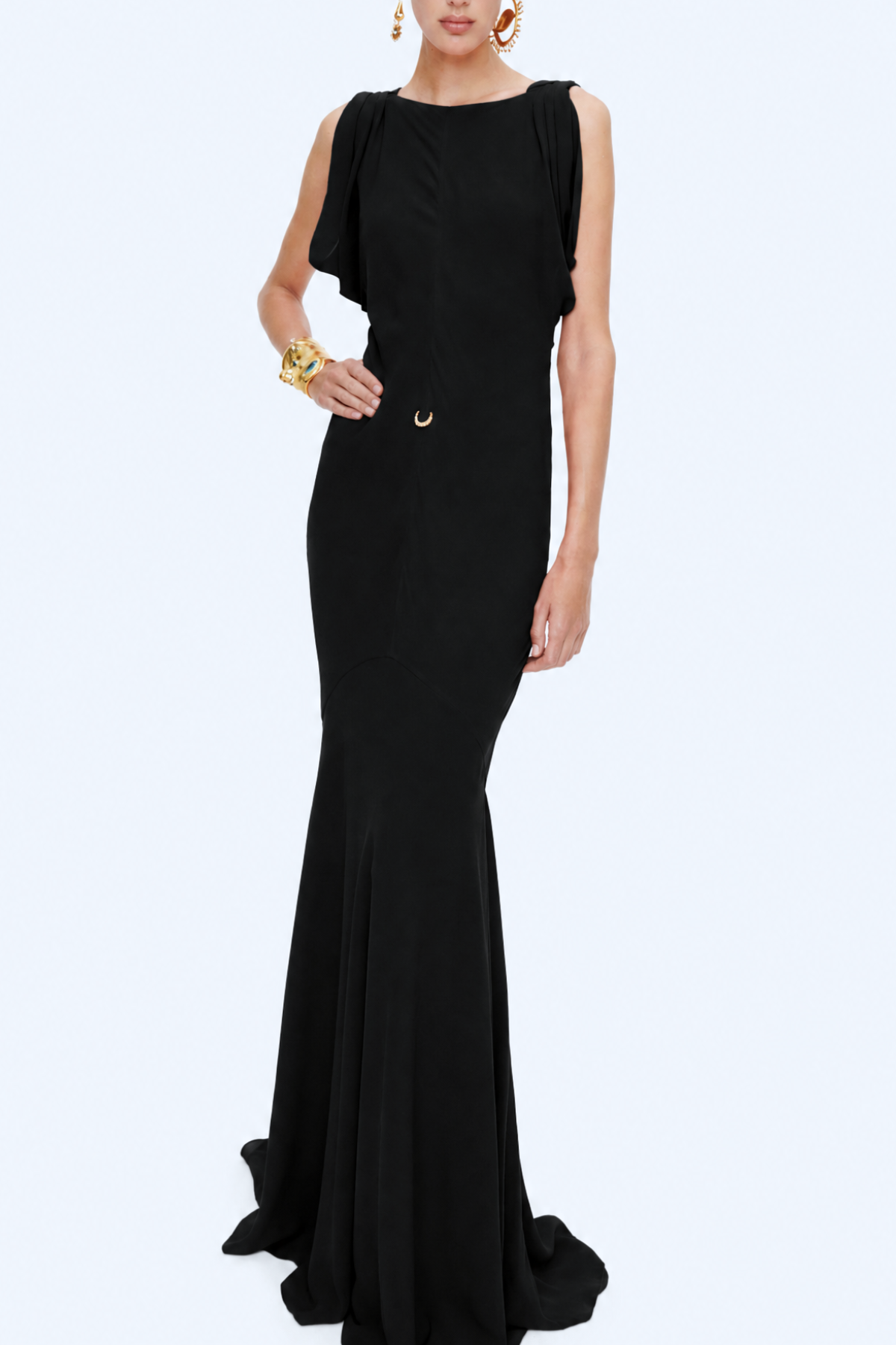 Judso Draped Buttoned Maxi Dress - Black