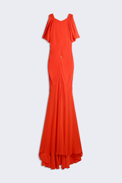 Judso Draped Buttoned Maxi Dress - Red