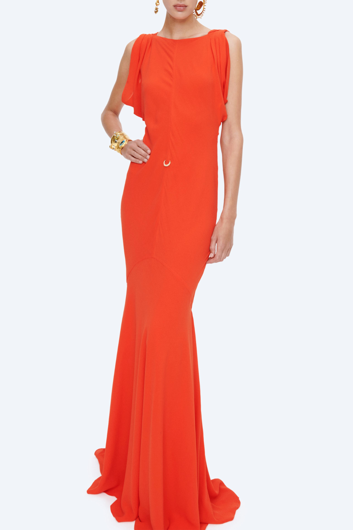 Judso Draped Buttoned Maxi Dress - Red