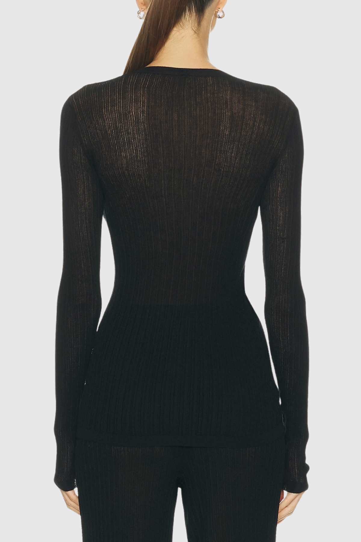 Jules Sheer Long Sleeve Knit Top - Black