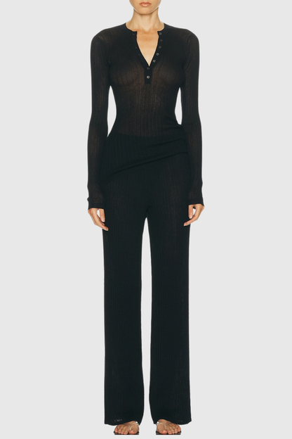 Jules Sheer Long Sleeve Knit Top - Black