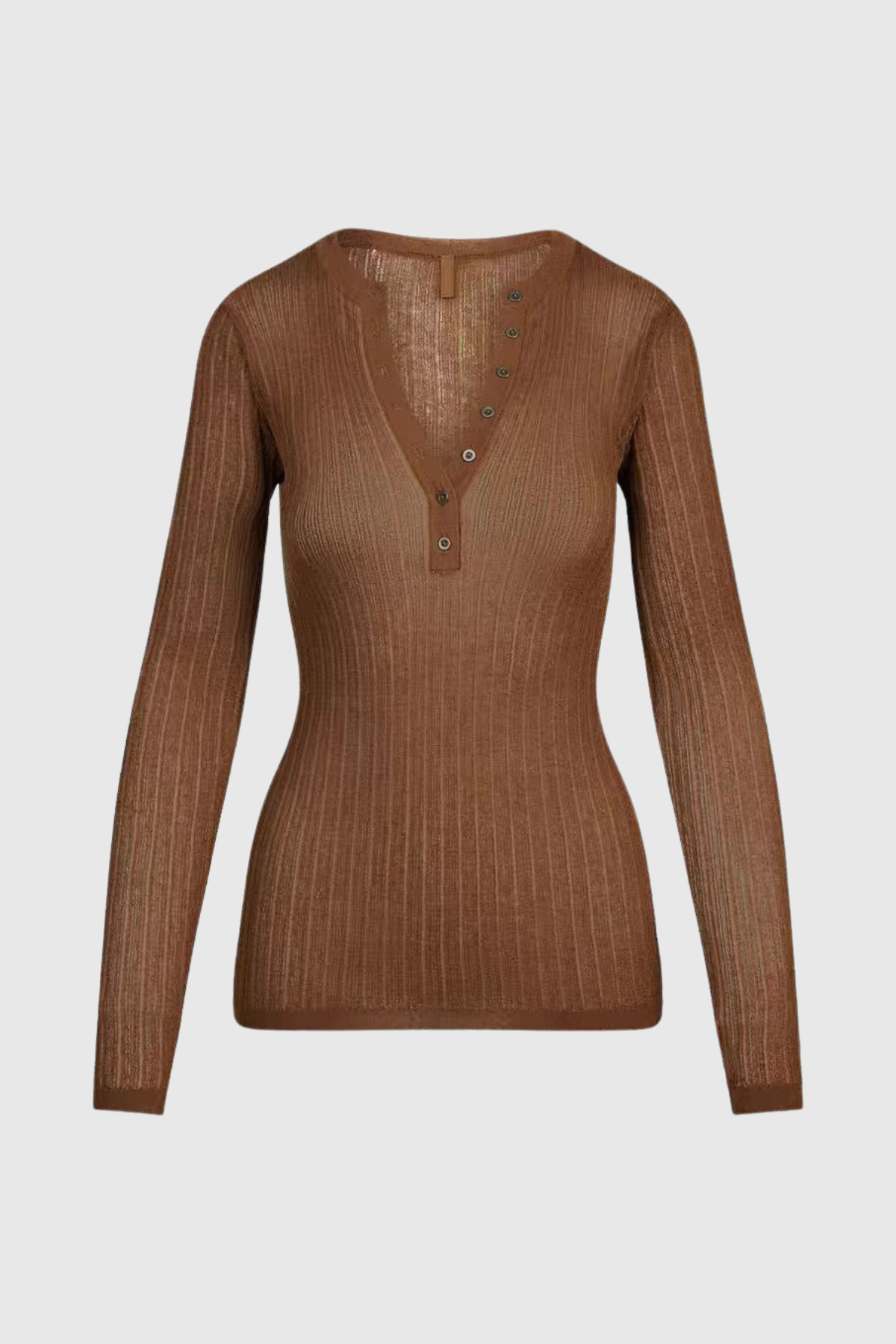 Jules Sheer Long Sleeve Knit Top - Brown