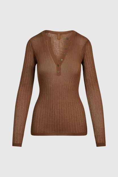Jules Sheer Long Sleeve Knit Top - Brown