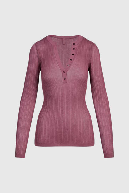 Jules Sheer Long Sleeve Knit Top - Pink