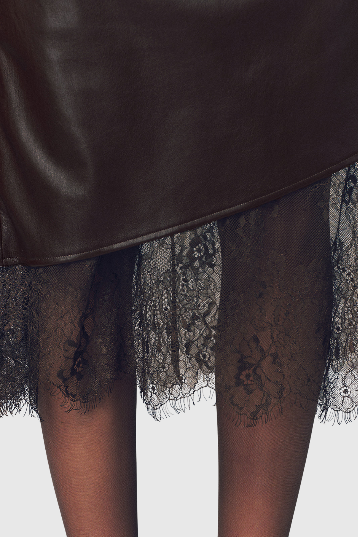 Julian Lace Hem Leather Midi Skirt - Brown