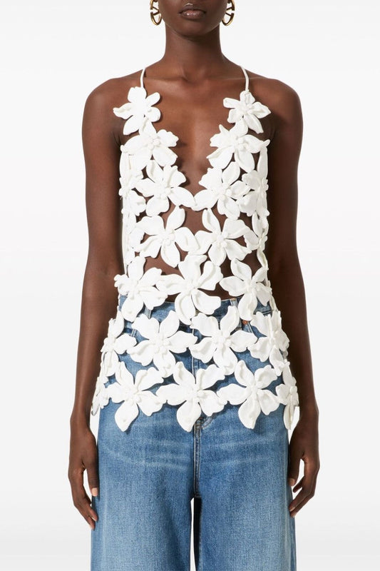 Juliete Floral Cutout Backless Top - White