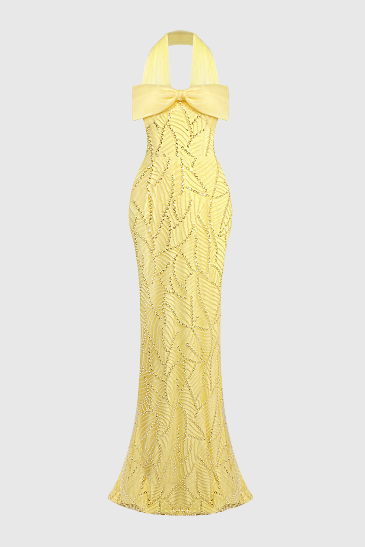 Juni Halter Bowknot Bead Embellished Maxi Dress