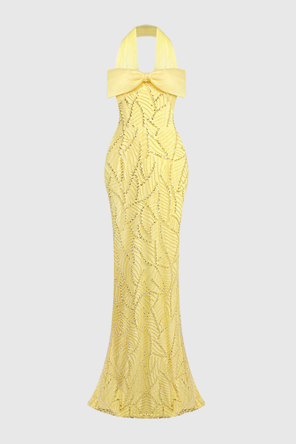 Juni Halter Bowknot Bead Embellished Maxi Dress