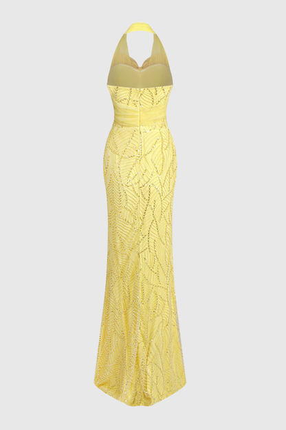 Juni Halter Bowknot Bead Embellished Maxi Dress